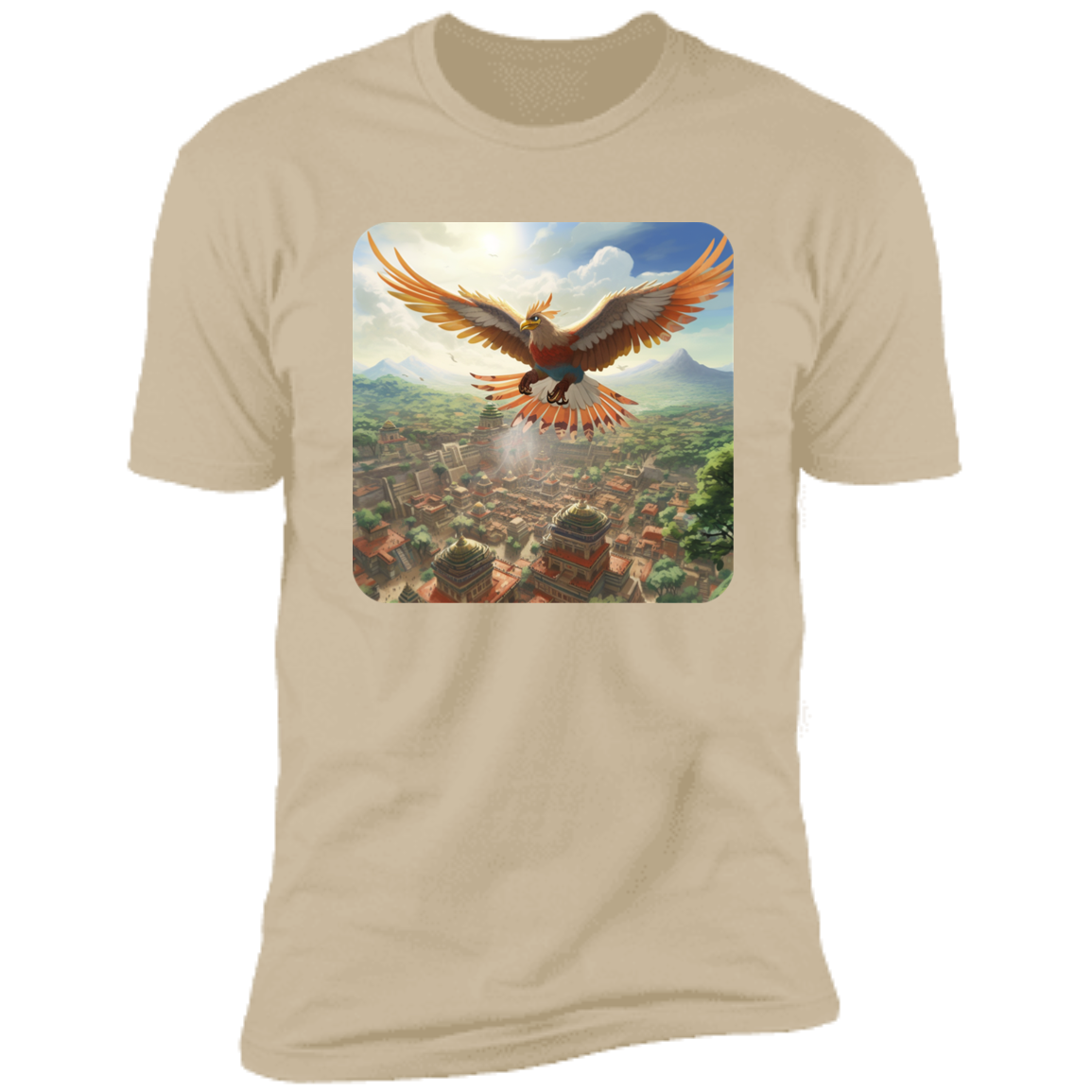 Sacred Bird Flying Over Aztec City